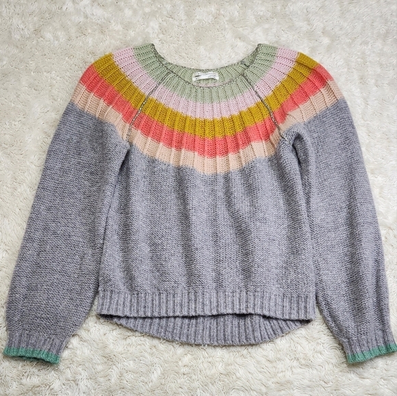 ANTHROPOLOGIE Colleen Pullover Alpaca Wool Blend Sweater Medium Rainbow Gray - Picture 8 of 15